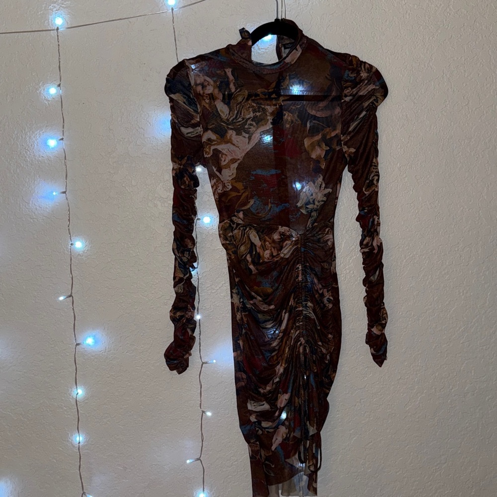 Fashion Nova Angelic Moments Ruched Mini Dress Brown small - Picture 6 of 6